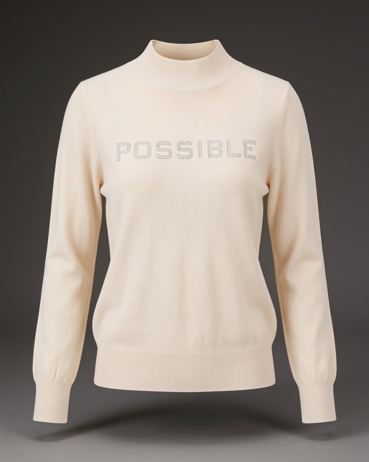 POSSIBLE Elegance – Feinstrick-Pullover mit Kristall-Schriftzug