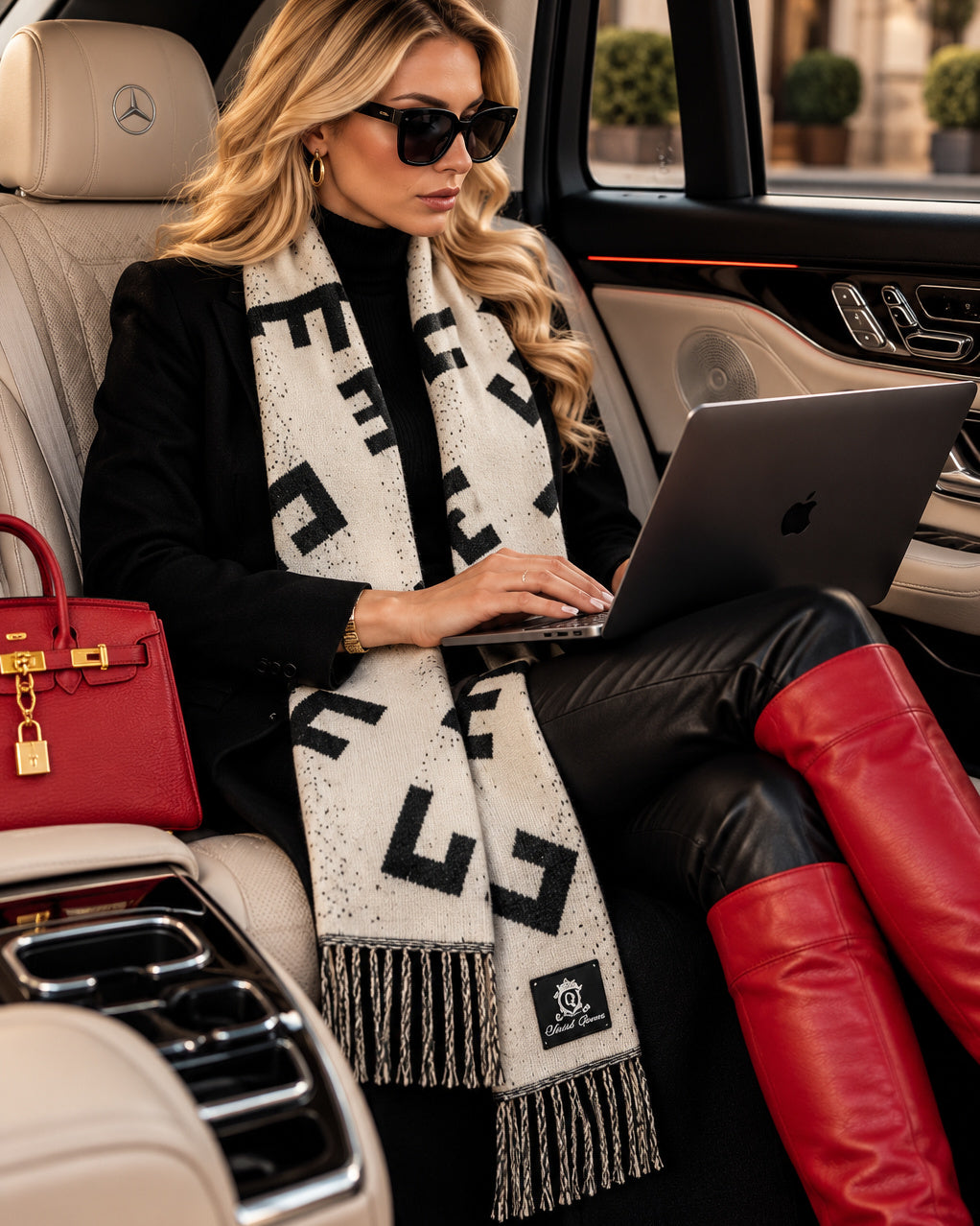 United Queens Angora Luxury Schal – Black & Ivory