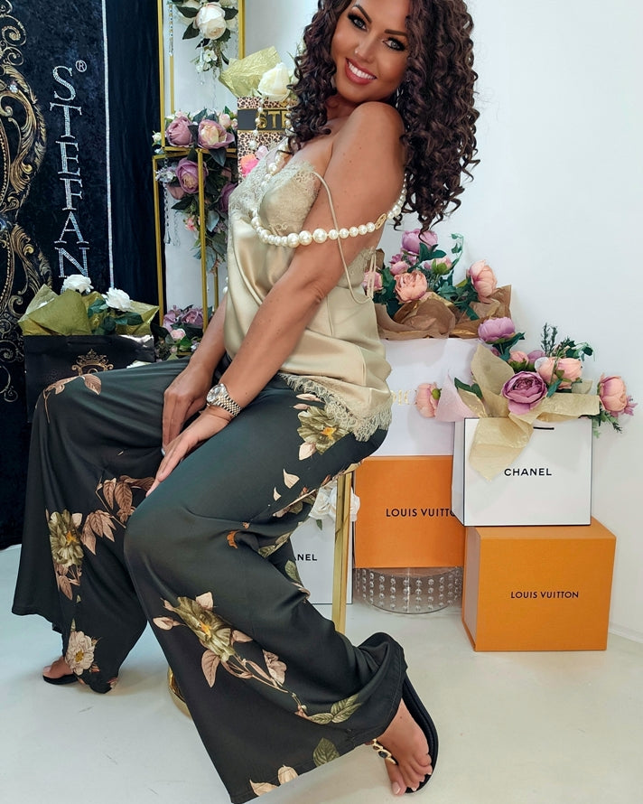Satin Blumen Hose