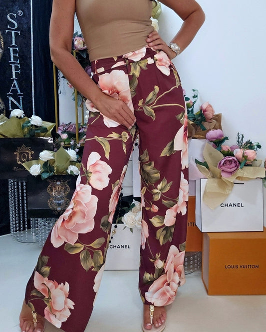 Satin Blumenhose, Bundfalten – Ansicht 2 | United Queens