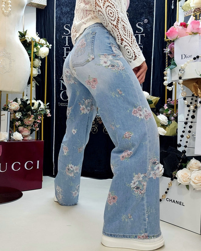 Blumen Jeans mit Swarovski | United Queens