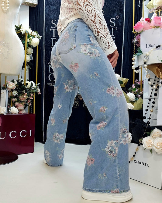 Blumen Jeans mit Swarovski | United Queens