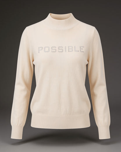 POSSIBLE Elegance – Feinstrick-Pullover mit Kristall-Schriftzug