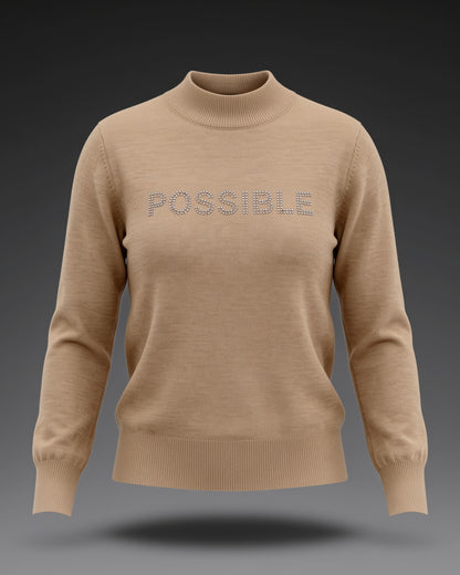 POSSIBLE Elegance – Feinstrick-Pullover mit Kristall-Schriftzug